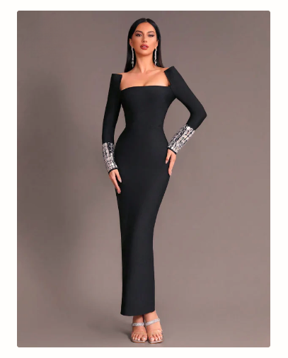 Chic Square Neck Evening Dress - Timeless Elegance