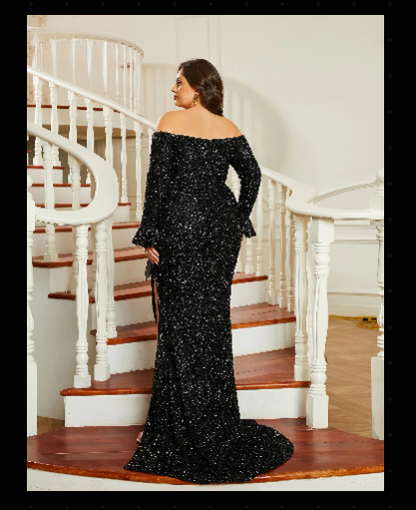 Sequin Draped Off Shoulder Formal Occasion Dress