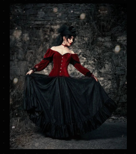 Elegant Gothic Burgundy Victorian Velvet Corset Dress