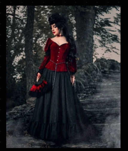 Elegant Gothic Burgundy Victorian Velvet Corset Dress