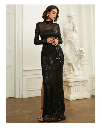 Black Sequin Evening Gown