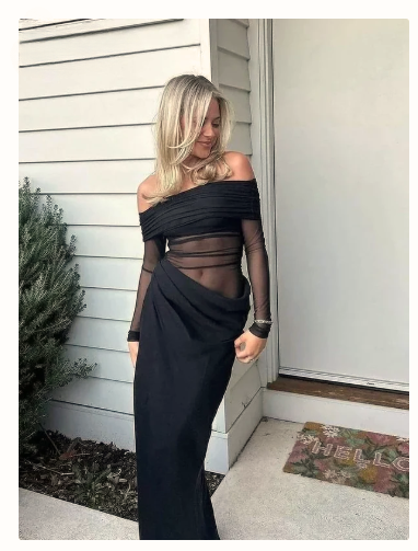 Mesh Ruched Off Shoulder Dress