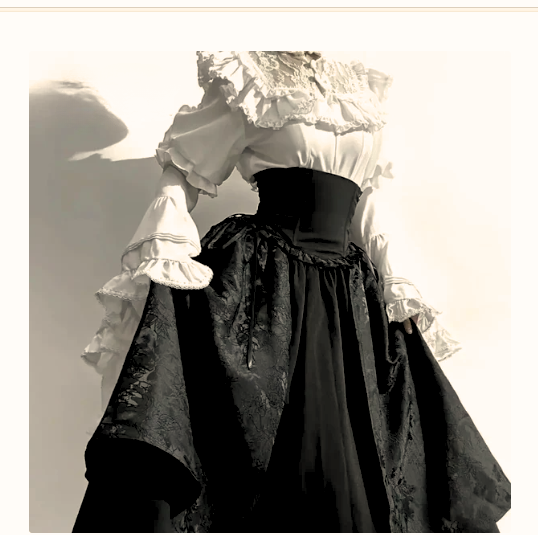 Gothic Ruffled Elegant Blouse and Black Floral Skirt