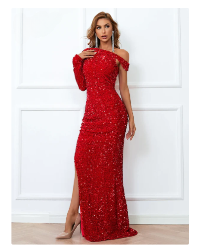 Red Sequin Evening Dress