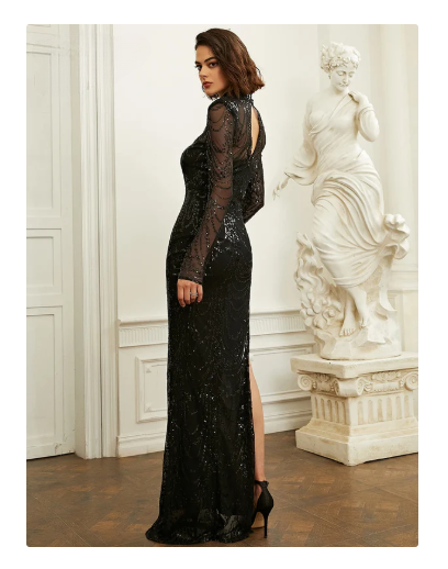 Black Sequin Evening Gown