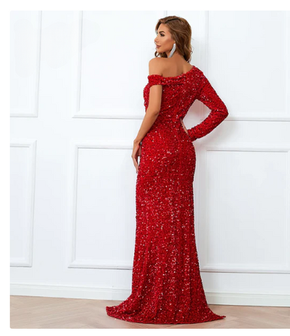 Red Sequin Evening Dress