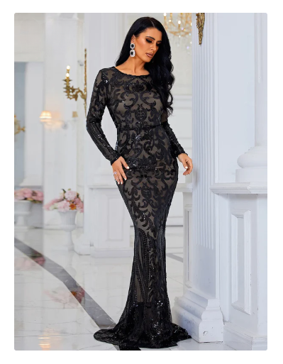 Black Sequin Evening Dress