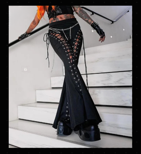 Kiki Punk Lace Up High Waist Flare Pants