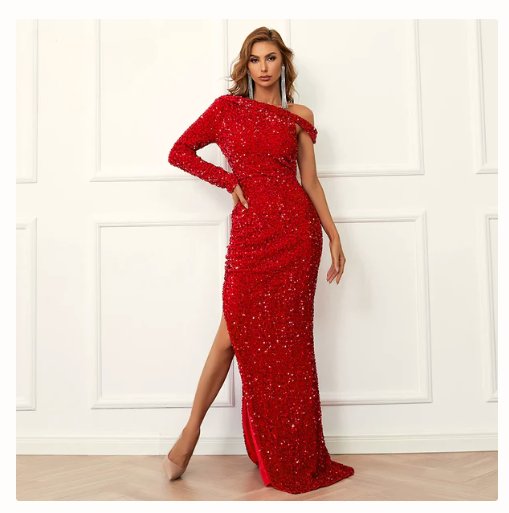 Red Sequin Evening Dress