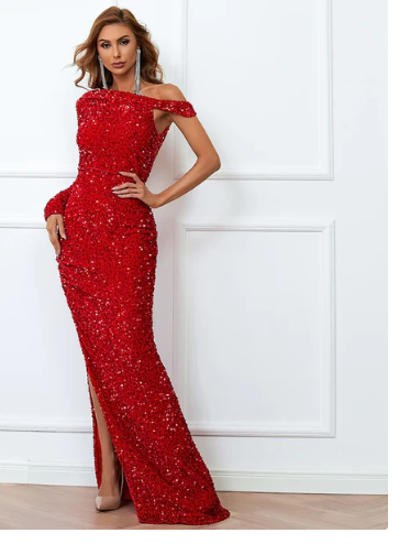 Red Sequin Evening Dress