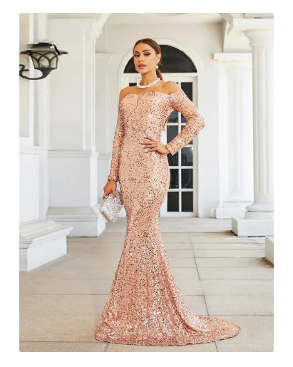 Off Shoulder Sequin Mermaid Evening Gown