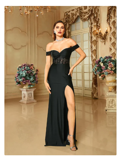 Elegant Black Lace Sequin Party Dress