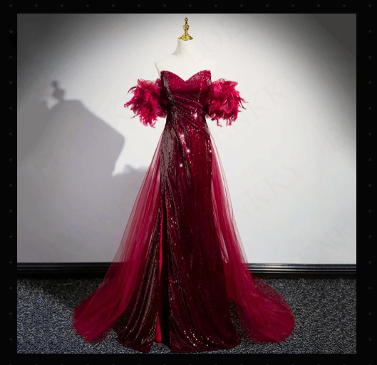 Raspberry Mermaid Sequins Evening Dress