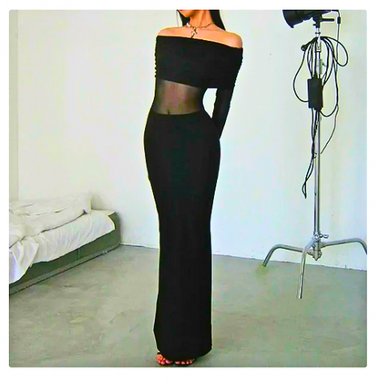 Goth Dark Off Shoulder Maxi Dress