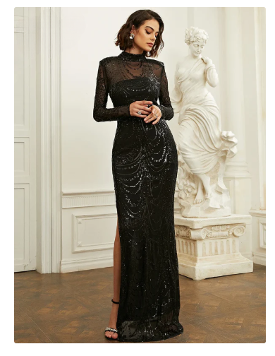 Black Sequin Elegant Evening Gown