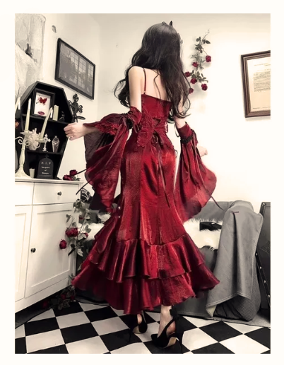 Rose Lolita Slim Ruffled Evening Dress