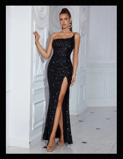 One Shoulder Sequined Evening Dress