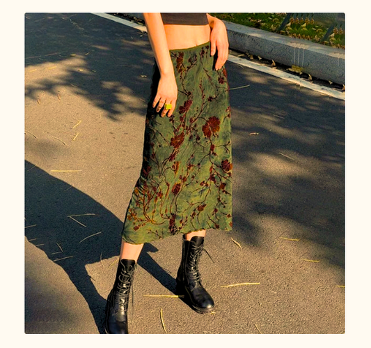 Floral Print Long Vintage Skirt