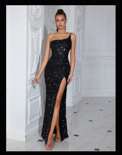 One Shoulder Sequined Evening Dress