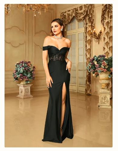 Elegant Black Lace Sequin Party Dress